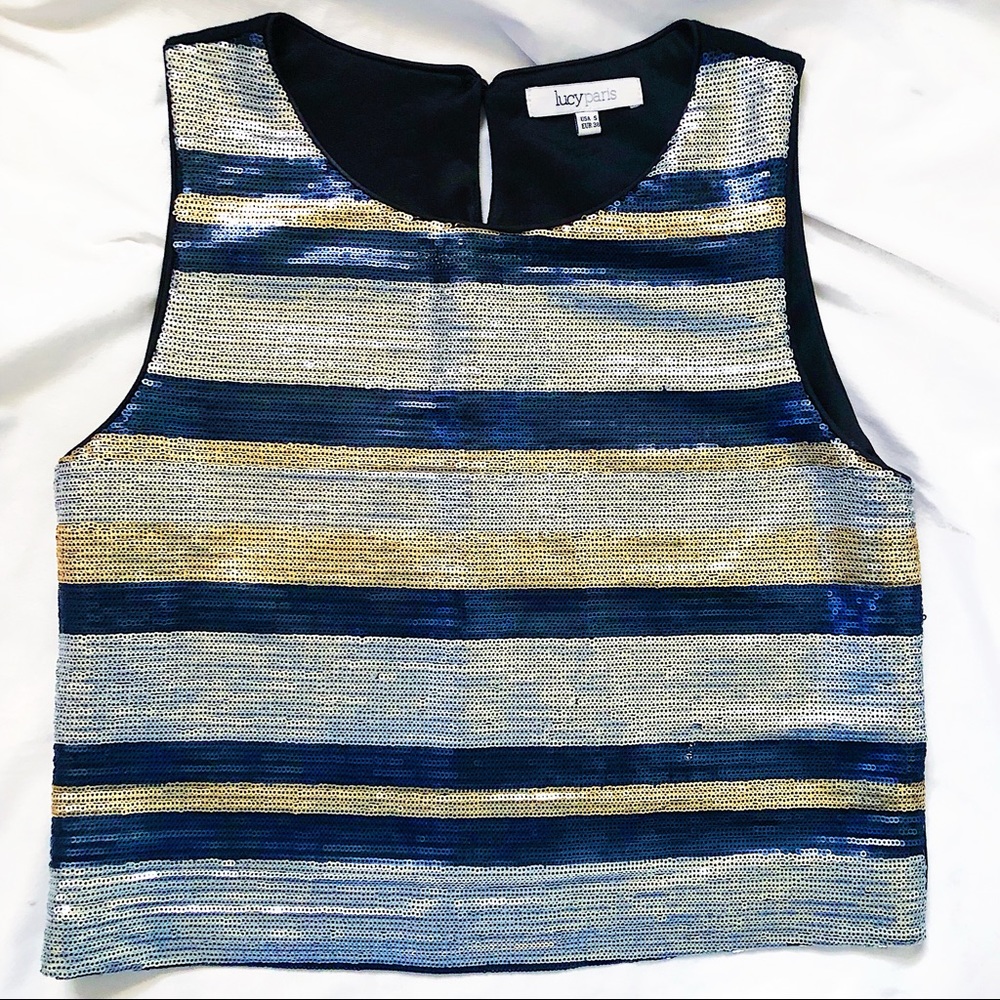 Lucy Paris Gold, Silver, and Navy Sequin Crop Top